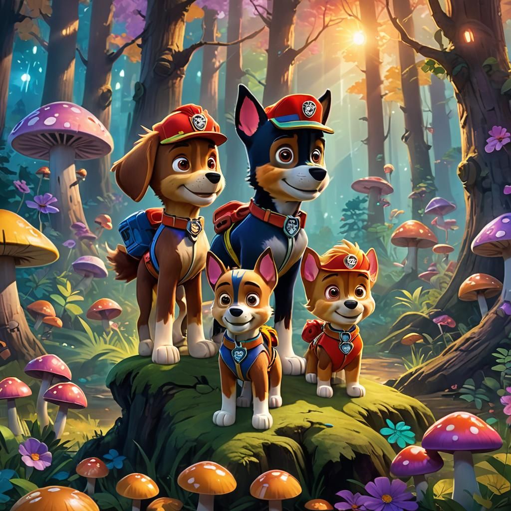 Paw Patrol in Magical Forest: Fantasy Concept Art