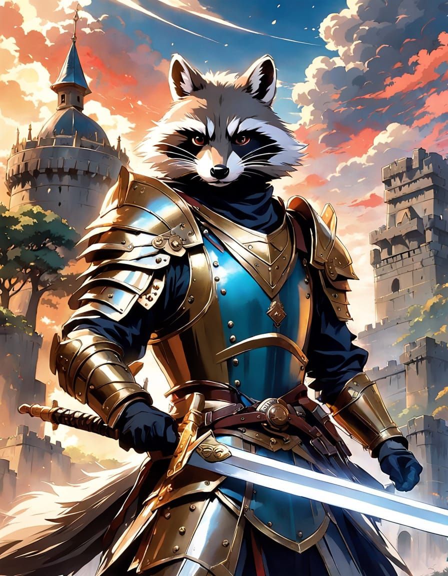 Brave raccoon paladin