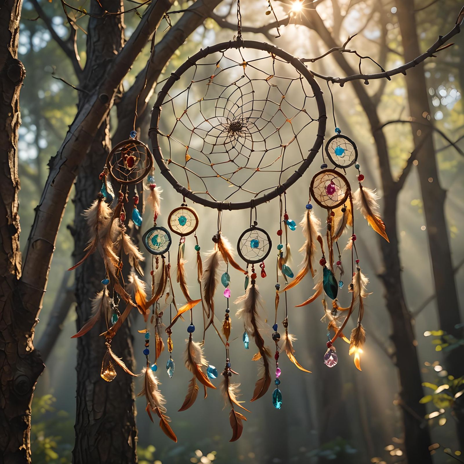 Crystal Dreamcatcher Catches Sunlight in CGI Rendering