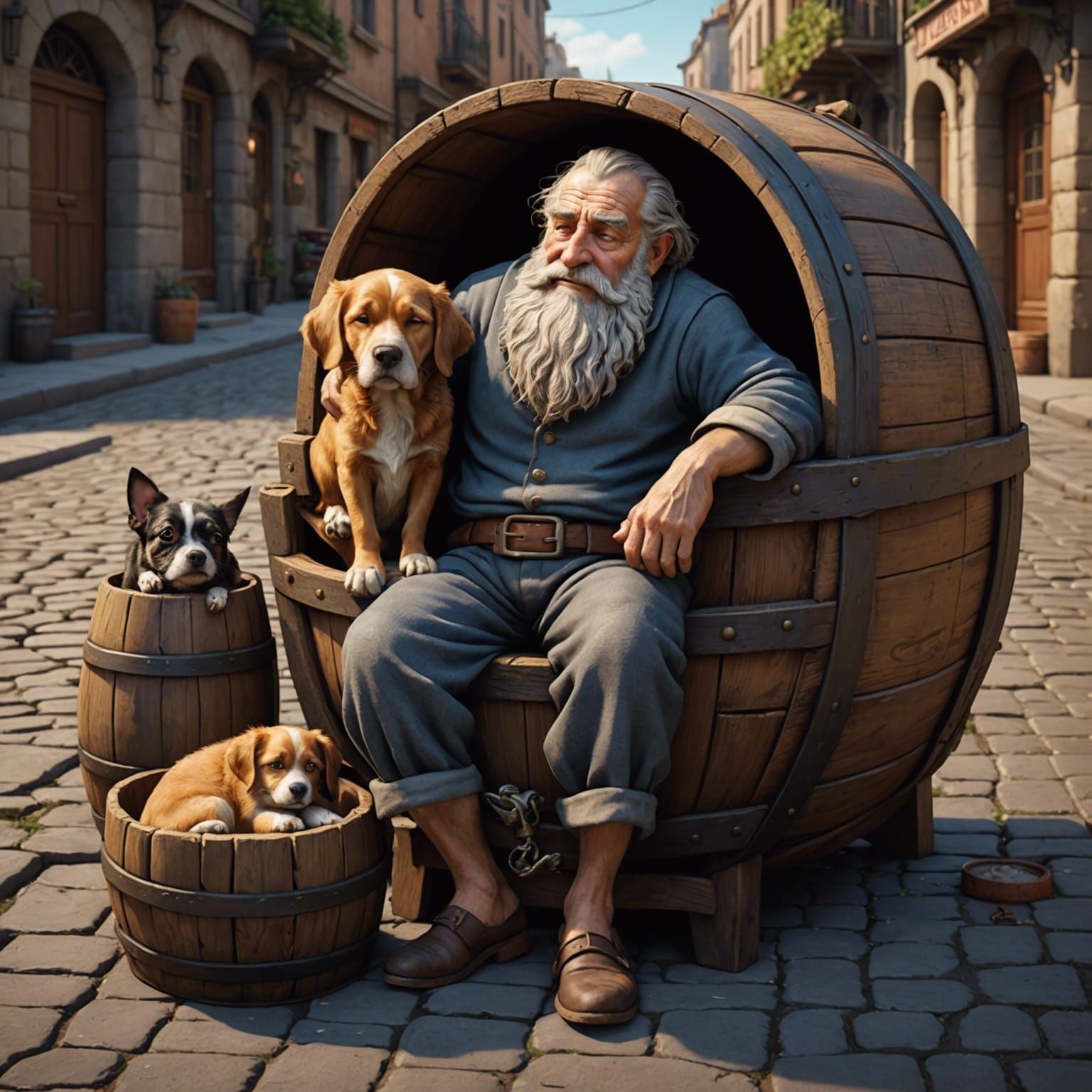 Happy Diogenes Sleeping in Barrel: 3D Caricature