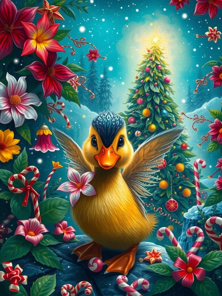 Christmas Fairy Duckling in a Vibrant Rainforest