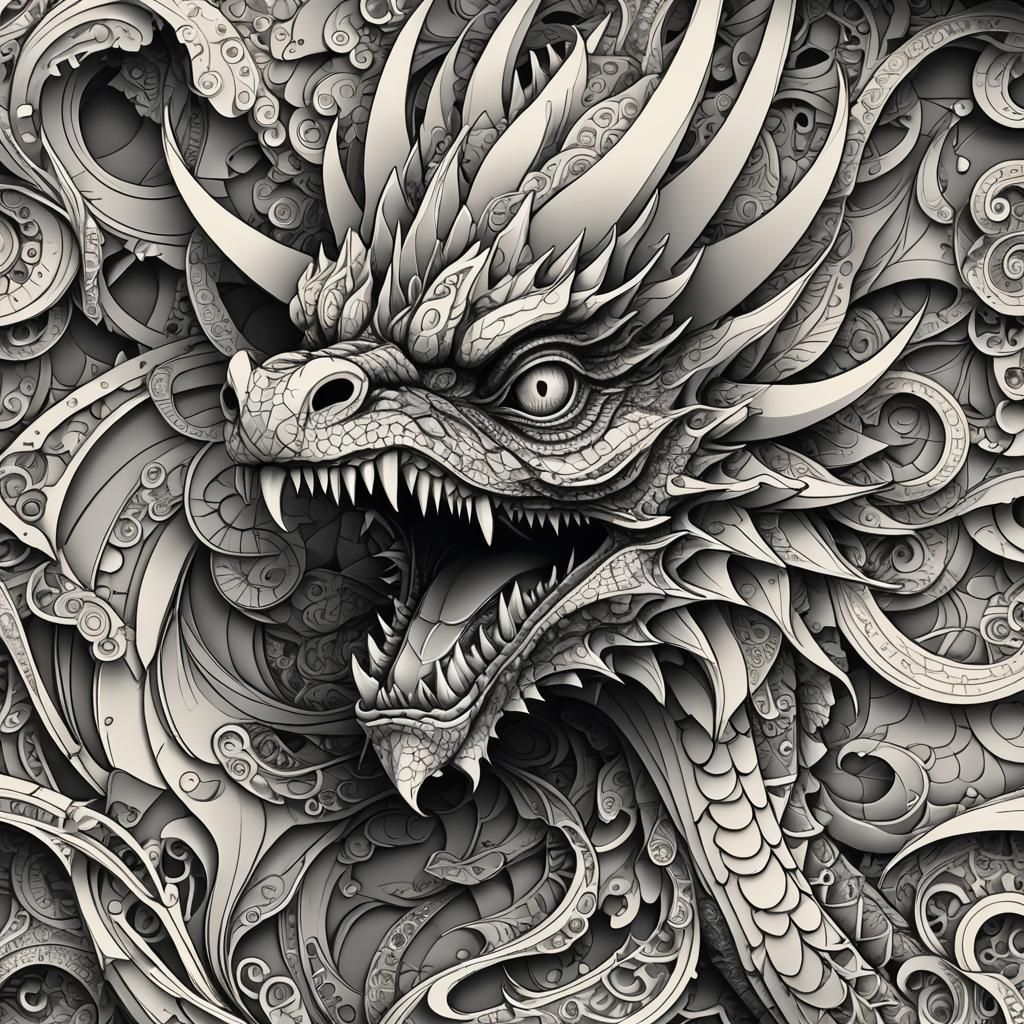 Abstract Fractal Dragon Head in 3D Shading