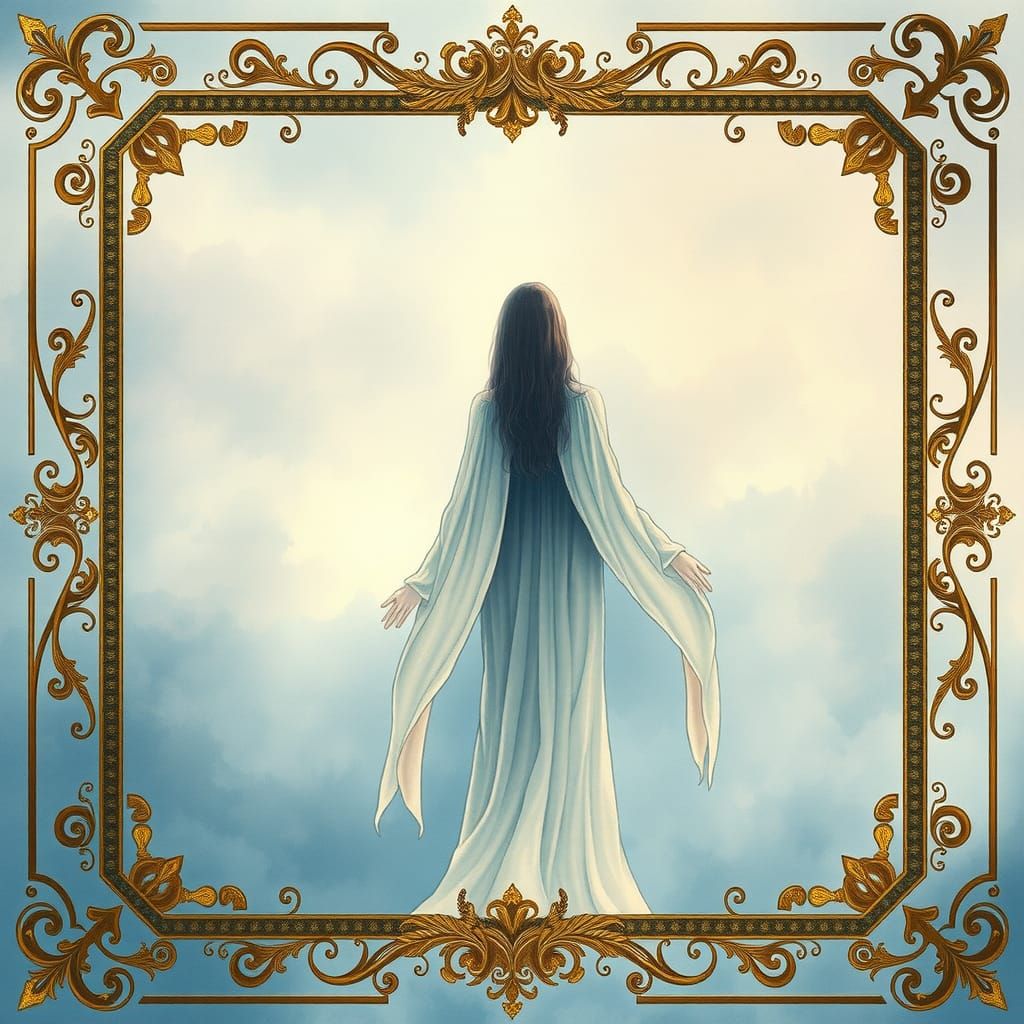 Ethereal Figure on River of Time, Art Nouveau