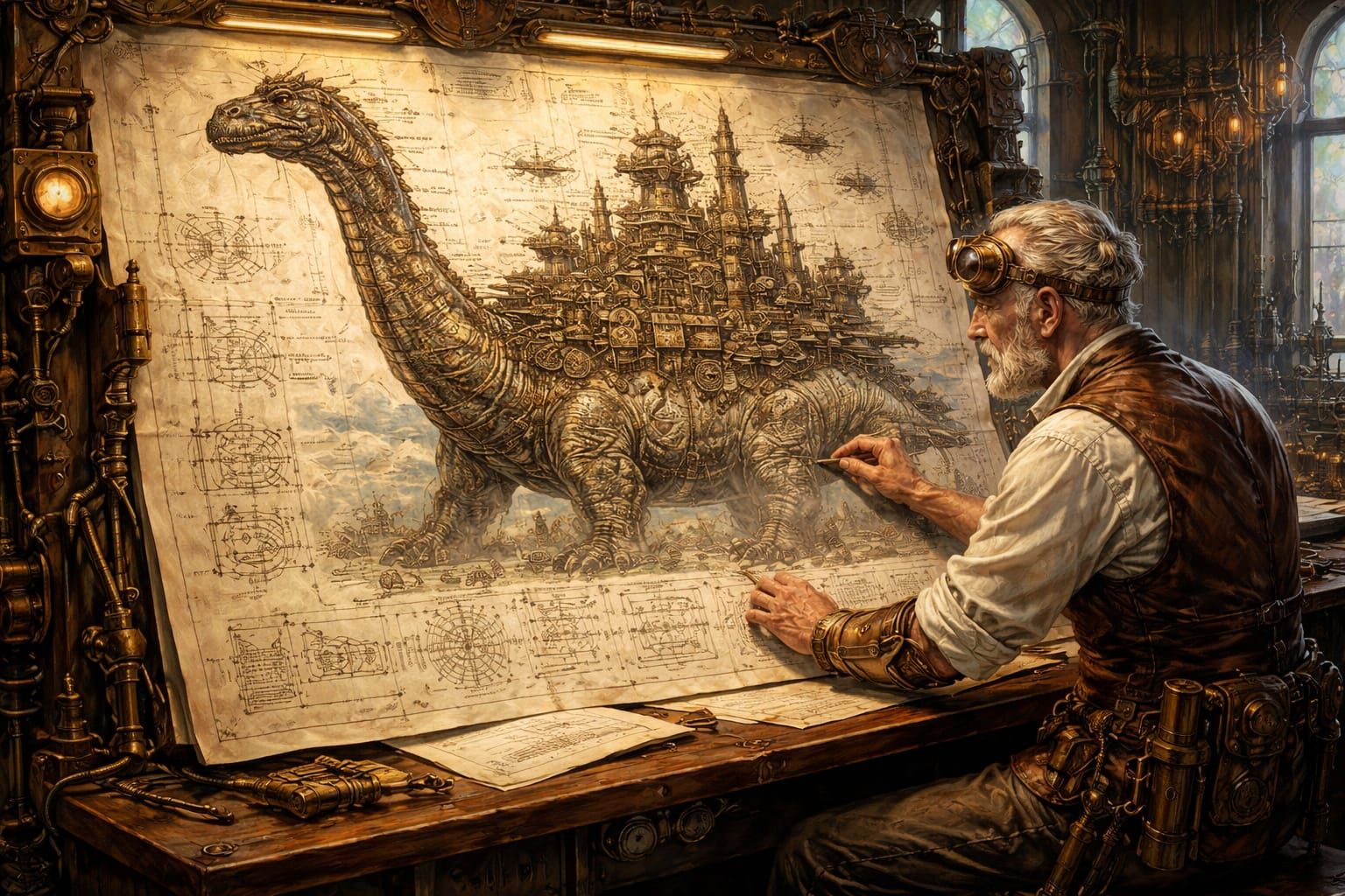 Steampunk Architect Designs Dinosaur Town