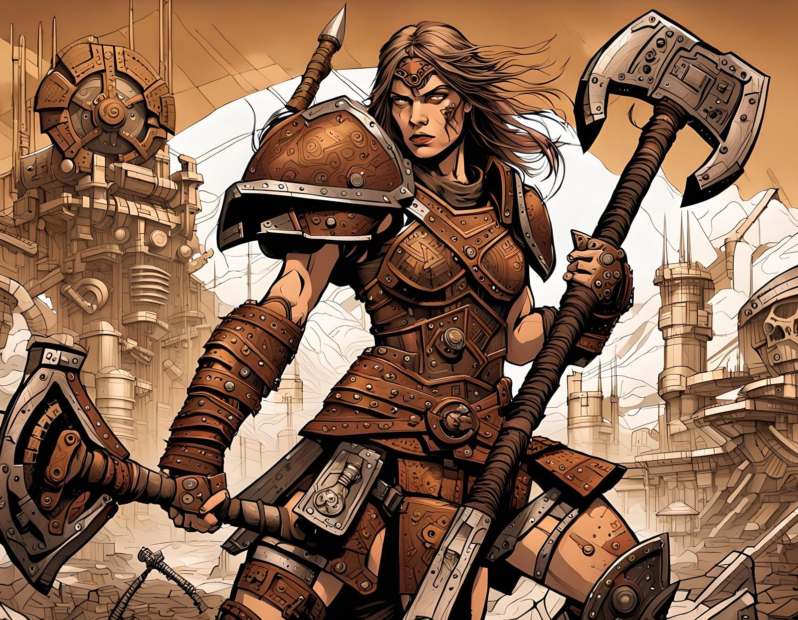 Female Barbarian Warrior with Double Axe