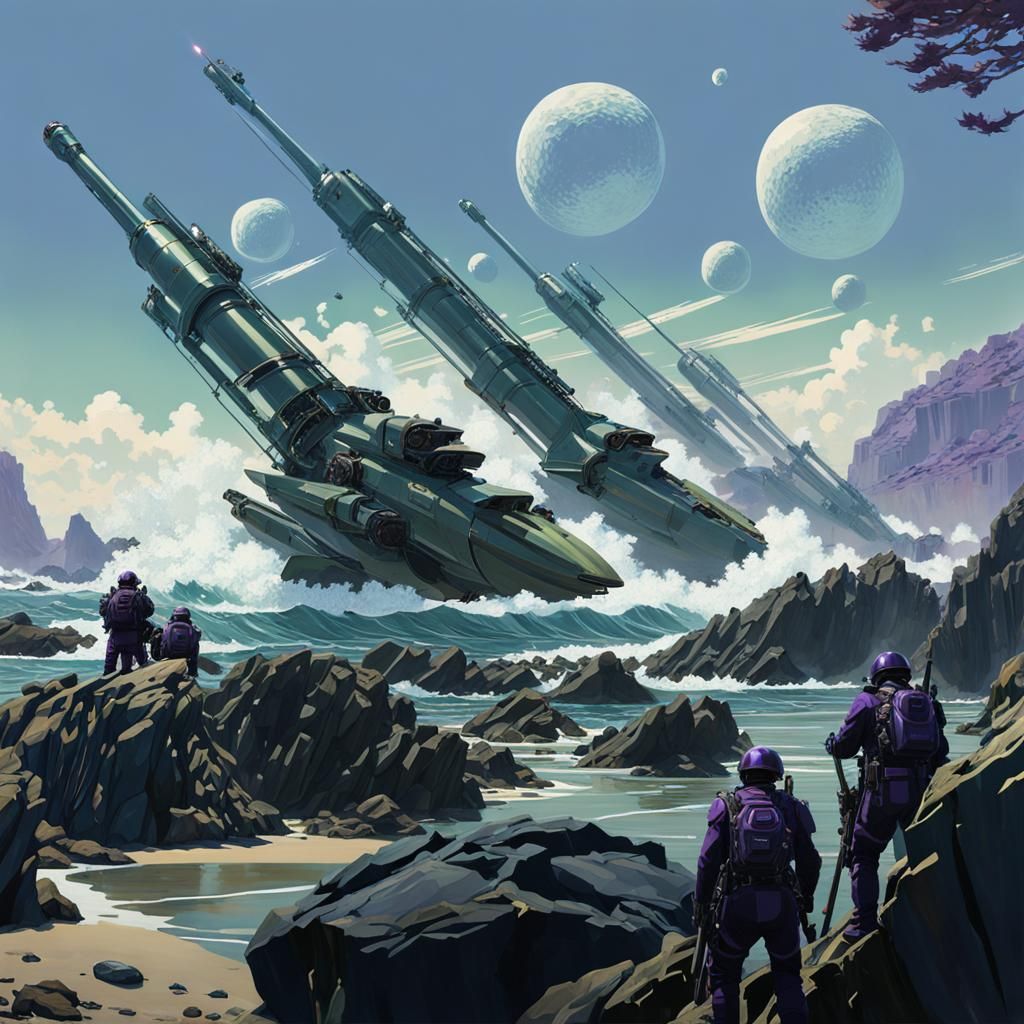 Futuristic Howitzers with Seal-Dragons: Panoramic Art Nouvea...