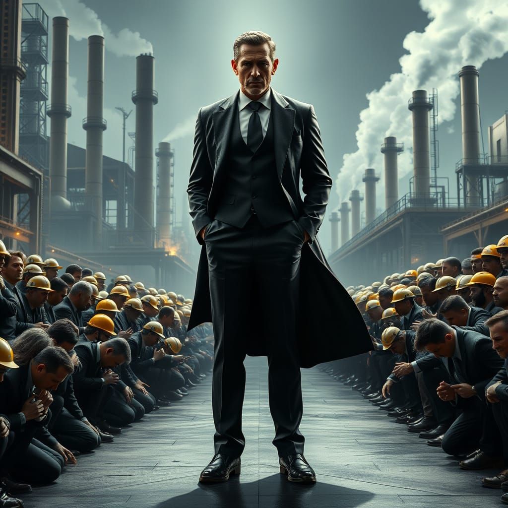 Dominant CEO Commands Industrial Empire in Cyberpunk Style