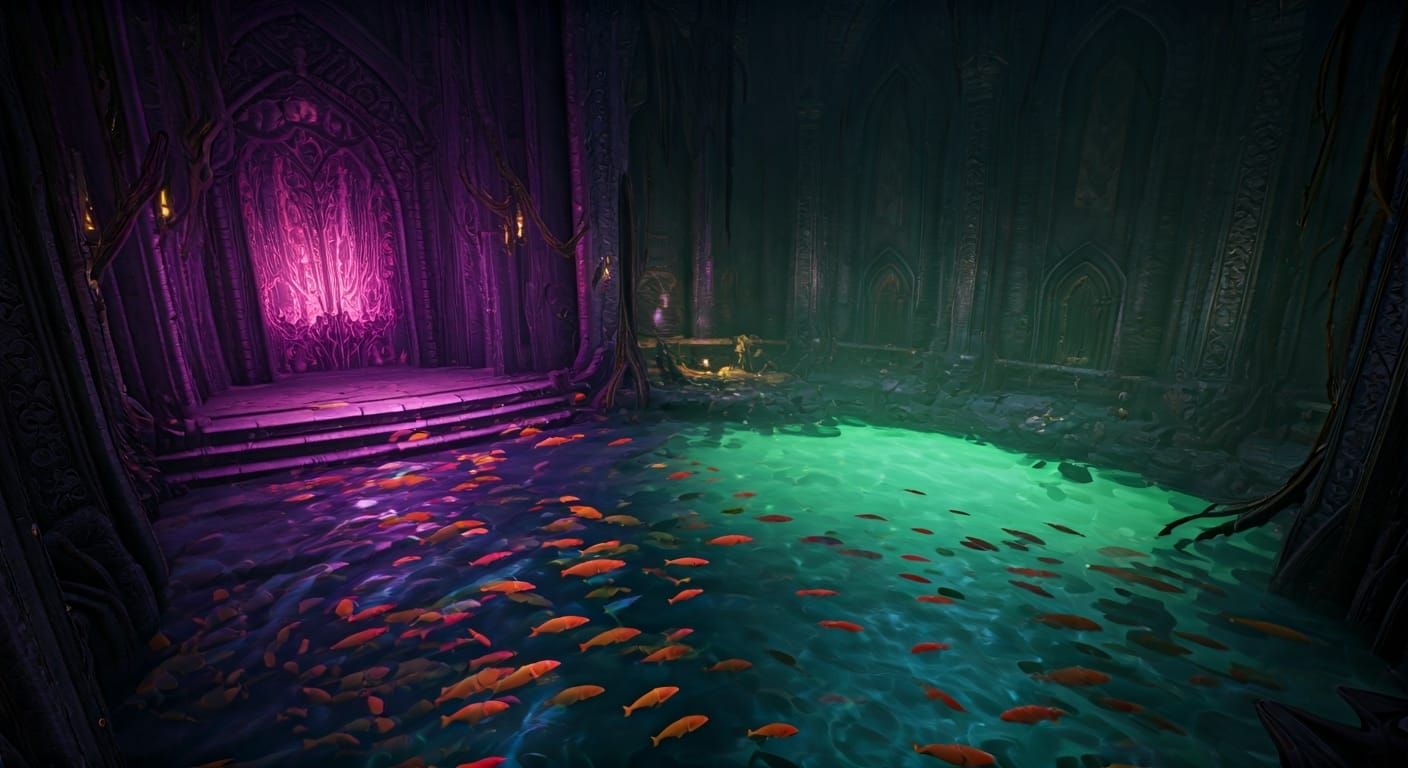 Fantasy World with Ominous Pools in Fantasy Realism Style