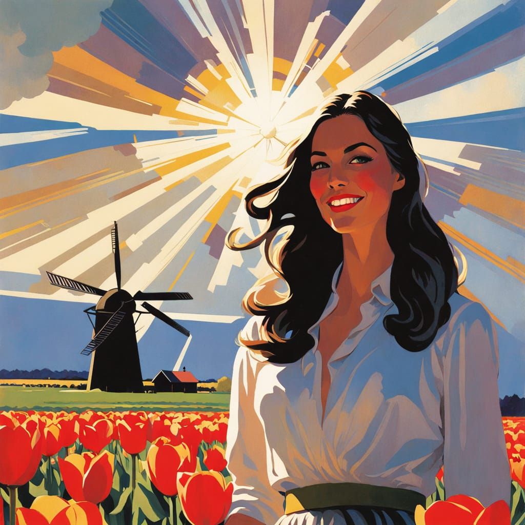 Dutch Beauty in a Vibrant Tulip Field