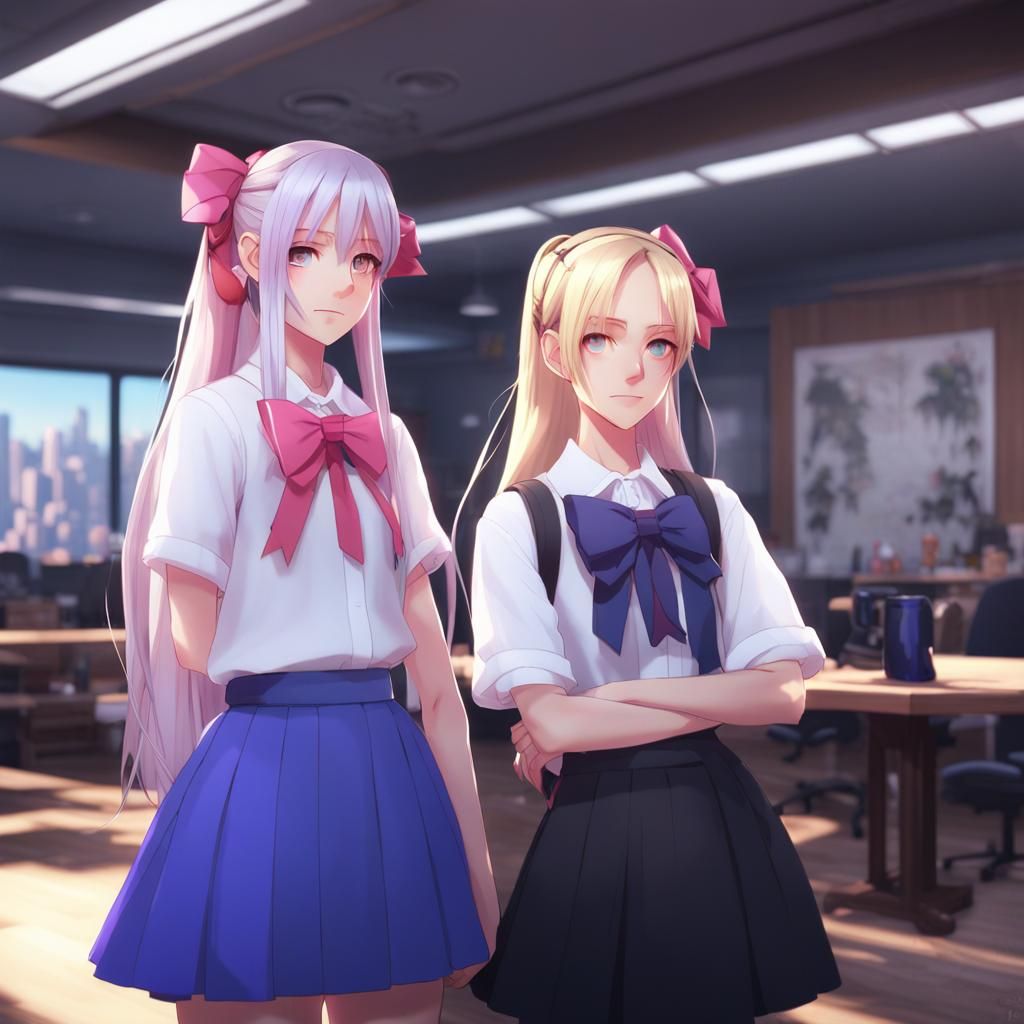 Two Anime Girls in Room, 3D Anime Art