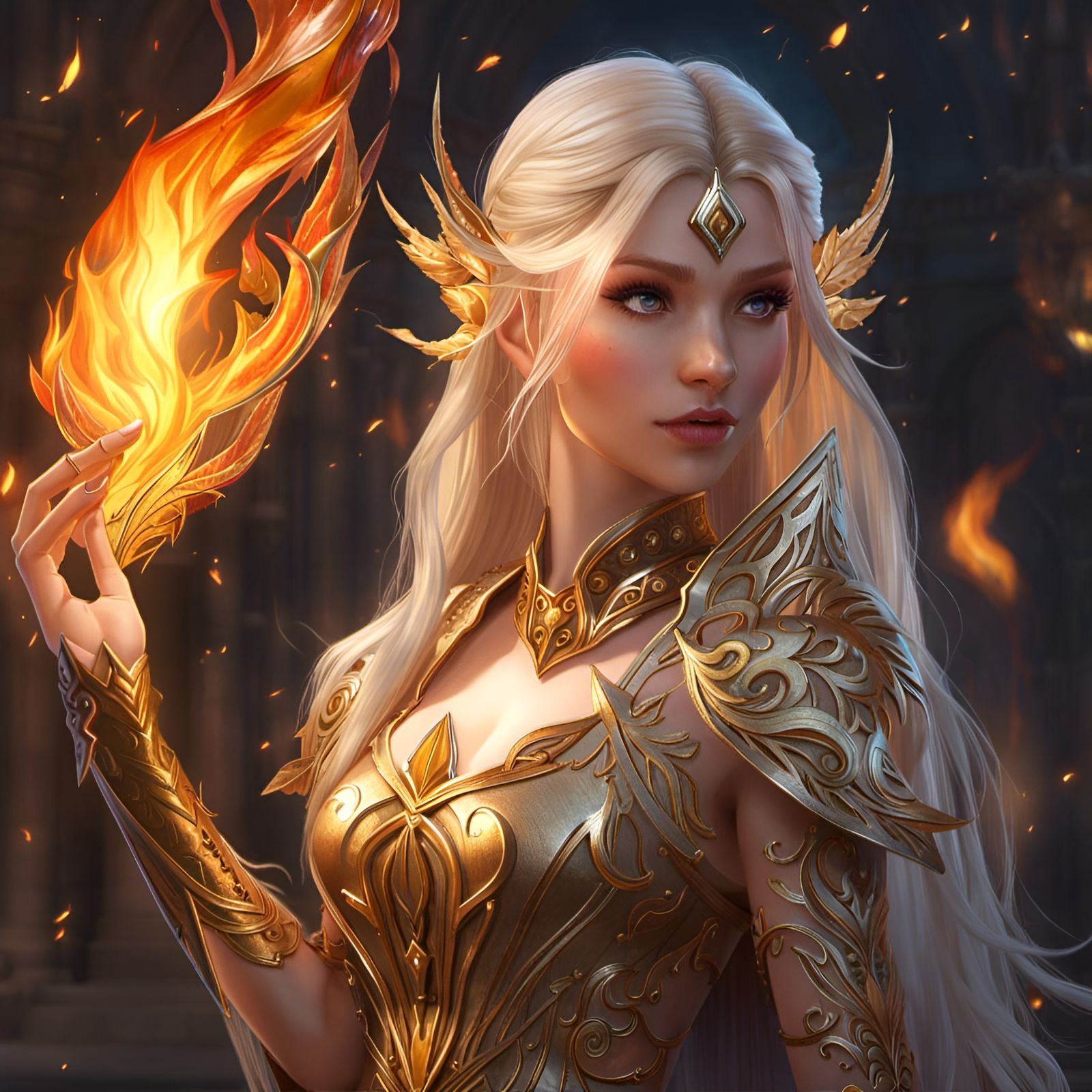 Elf Girl with Floating Flame: Fantasy Art