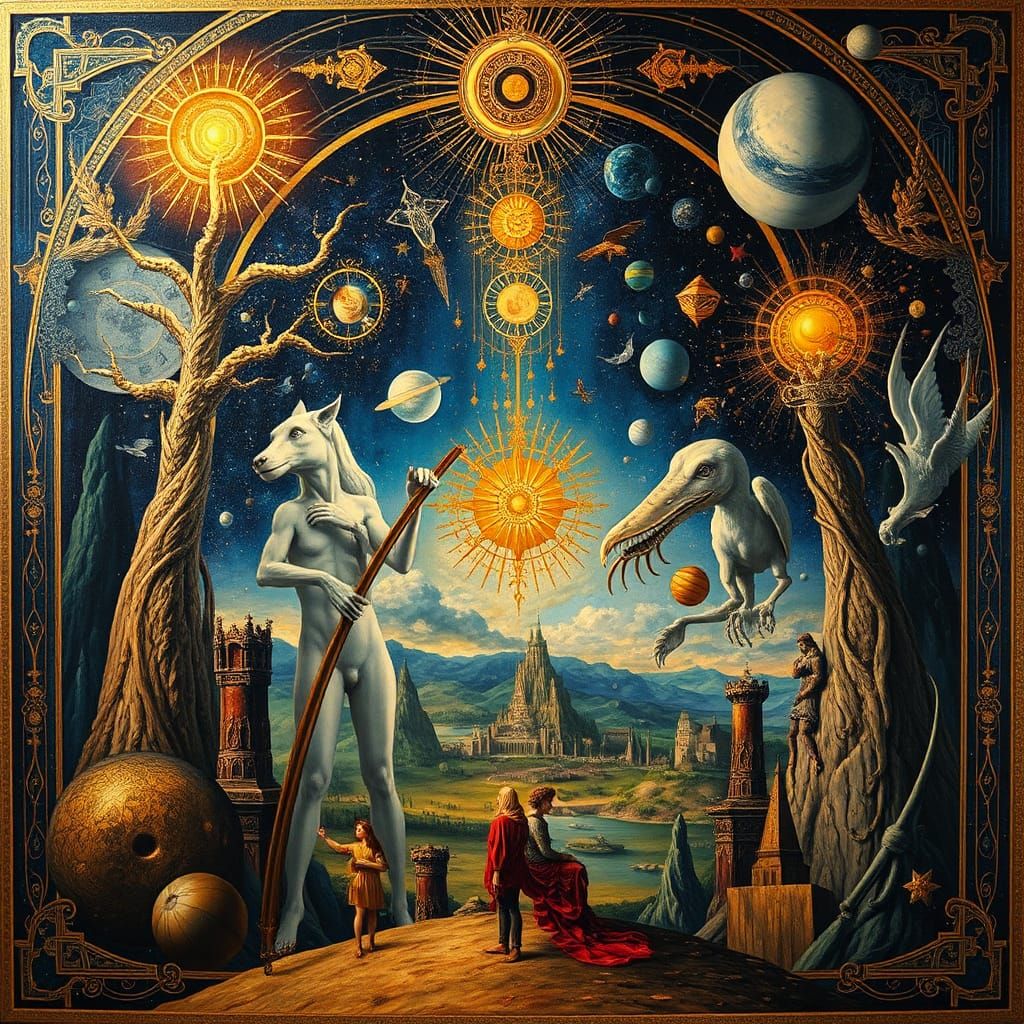 Surrealist Oil Painting with Art Nouveau Elements