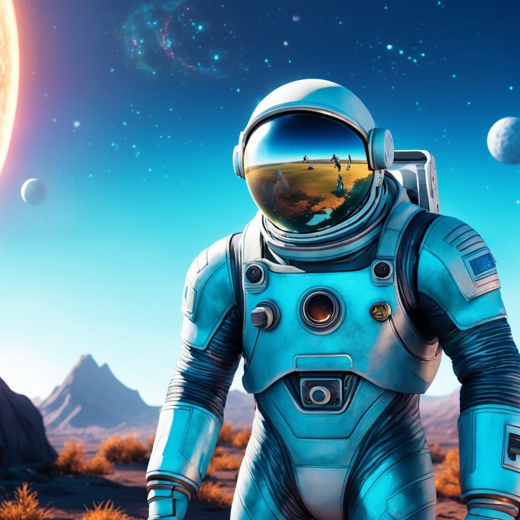 Astronaut on Distant Planet in Neon Digital Art