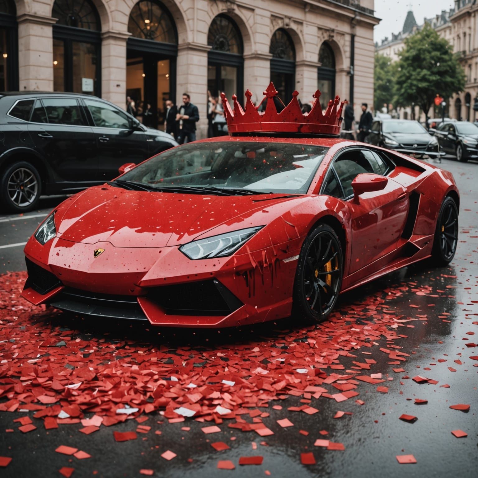 Bloody Lamborghini with Crown and Confetti