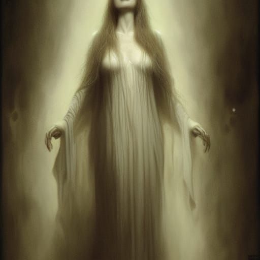 Ethereal Woman Surrounded by Grotesque Figures