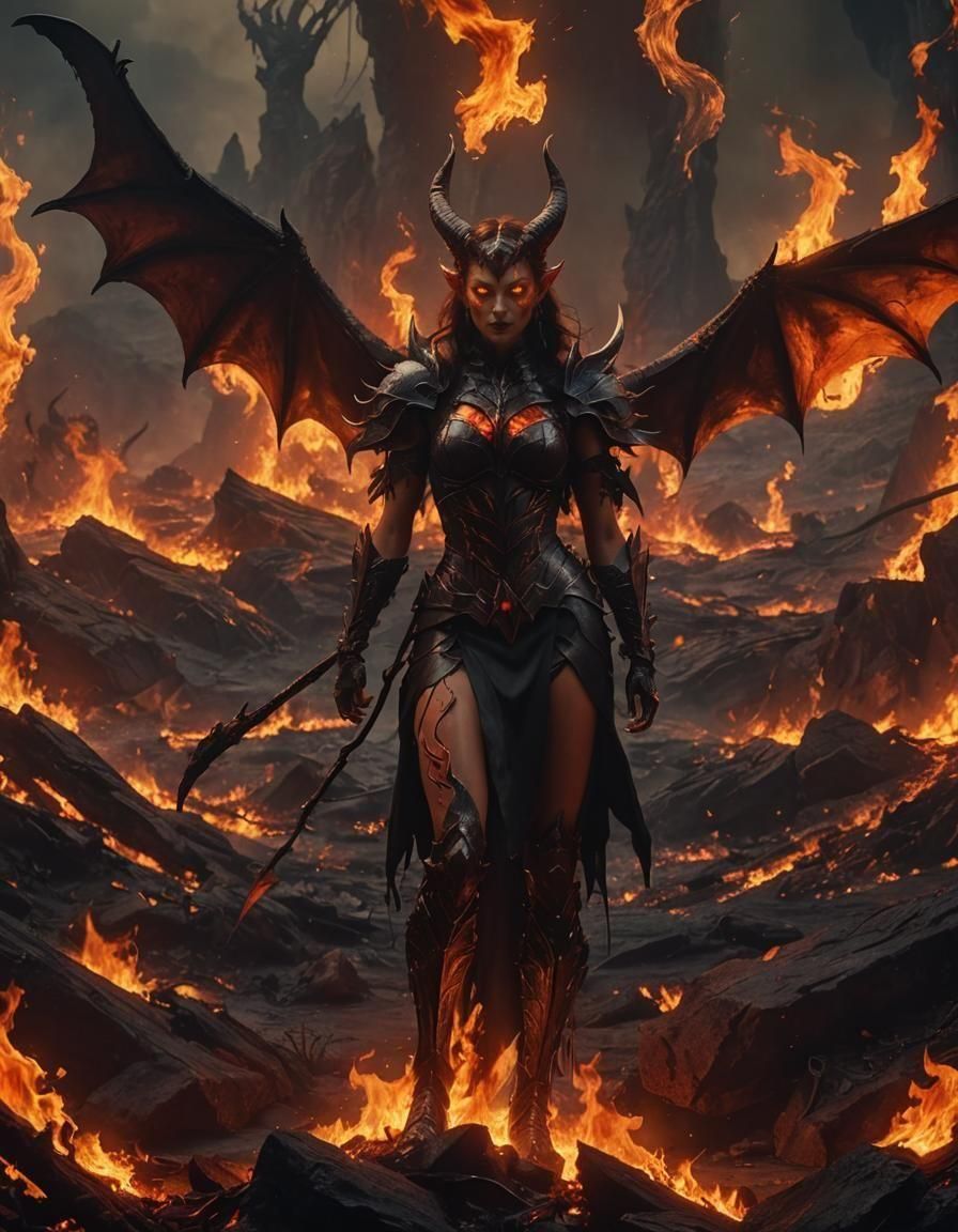 Epic Demoness in Hell Vibes: Fantasy Art