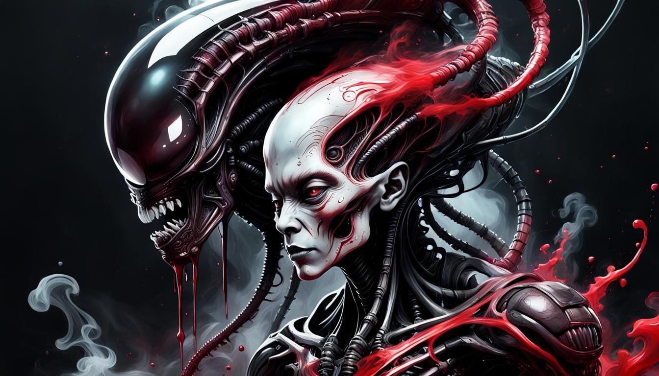 Alien Portrait in Calligraphy Smoke Ink Style