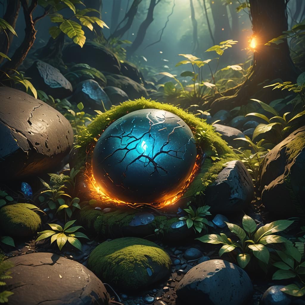 Glowing Pebble in Mystical Forest: Fantasy Concept Art