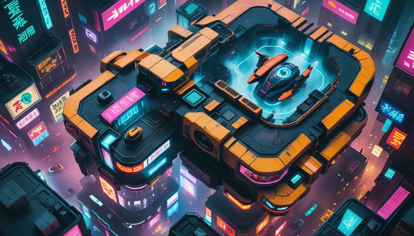 Cyberpunk Cityscape: Drone View of Neon Metropolis