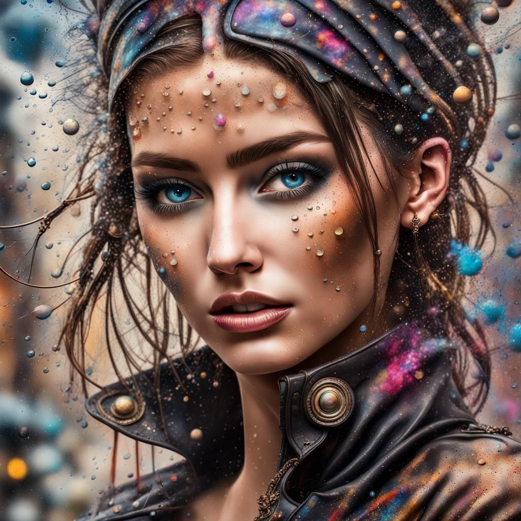 High Fashion Woman in Steampunk Gothic Splash Art