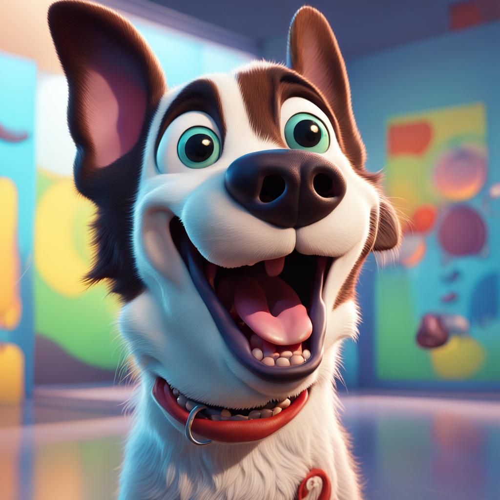 Cartoon Dog Tongue on Glass in Pixar 3D Style