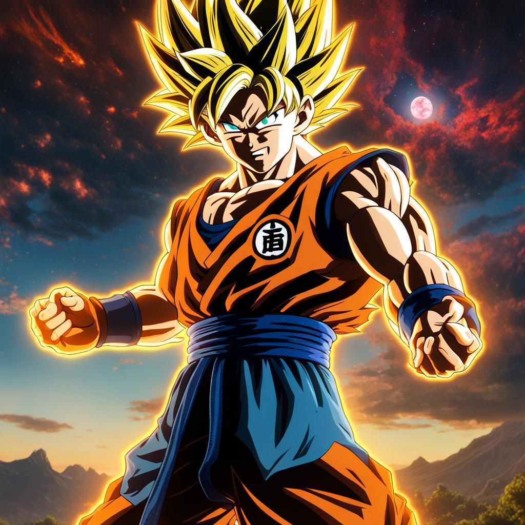 Goku Tree Person with Super Saiyan Powers in Klimt Style