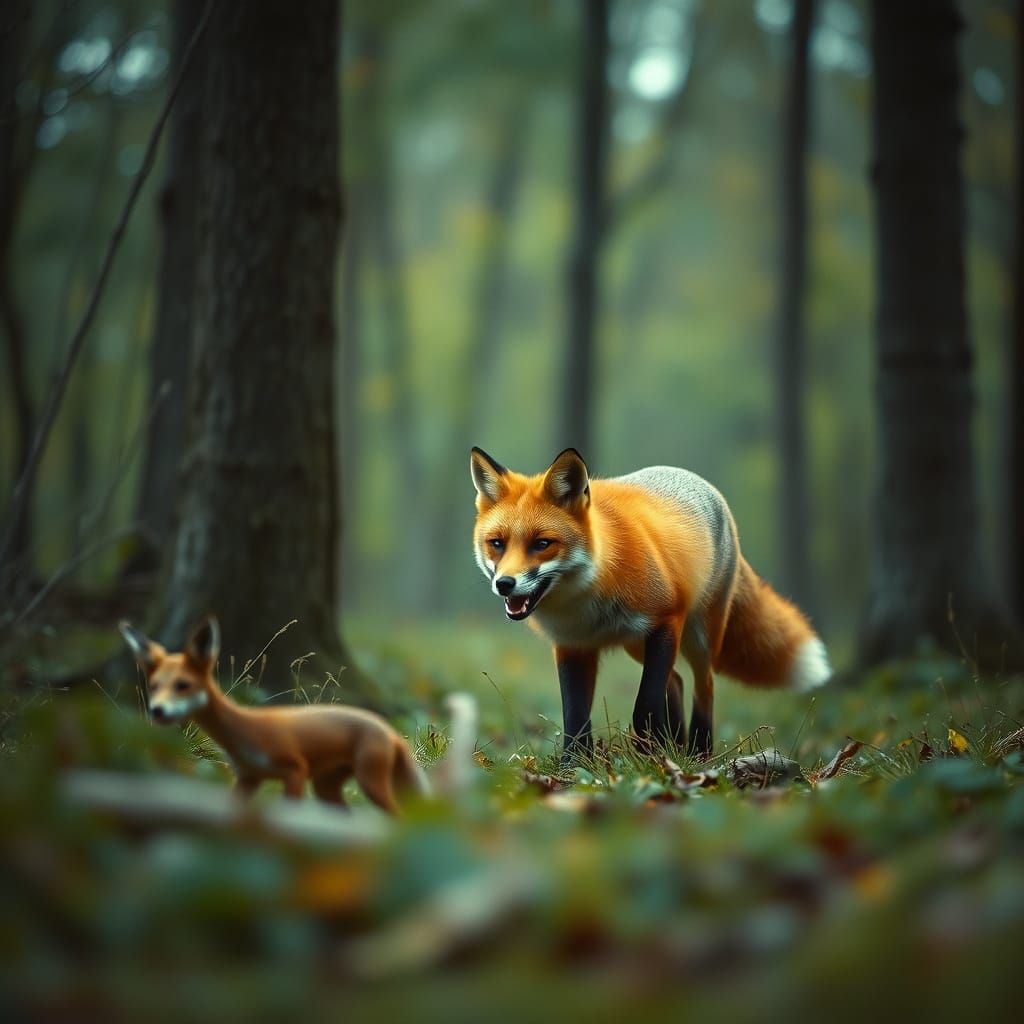 Cinematic Red Fox Hunts Prey in the Forest