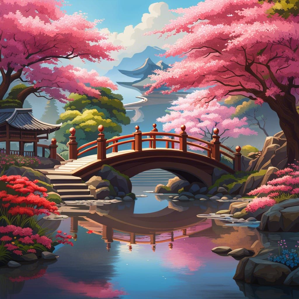 Tranquil Zen Garden with Cherry Blossoms