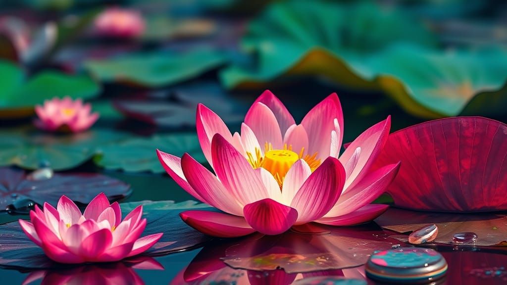 Hyperrealistic Lotus Blossom in Vibrant Digital Art