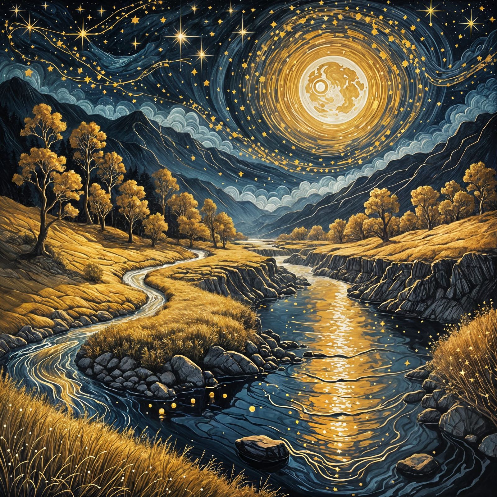 Cosmic River Flowing Under Sparkling Moonlight