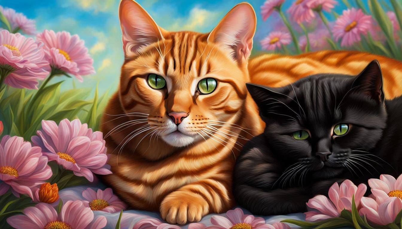 Bengal and Mandalay Kittens Sleeping in Meadow