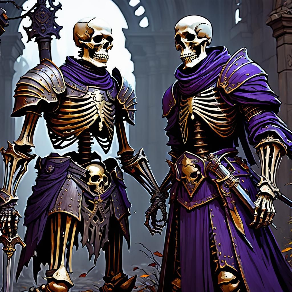 Gothic Knight Dueling Skeletons in Dark Fantasy Art