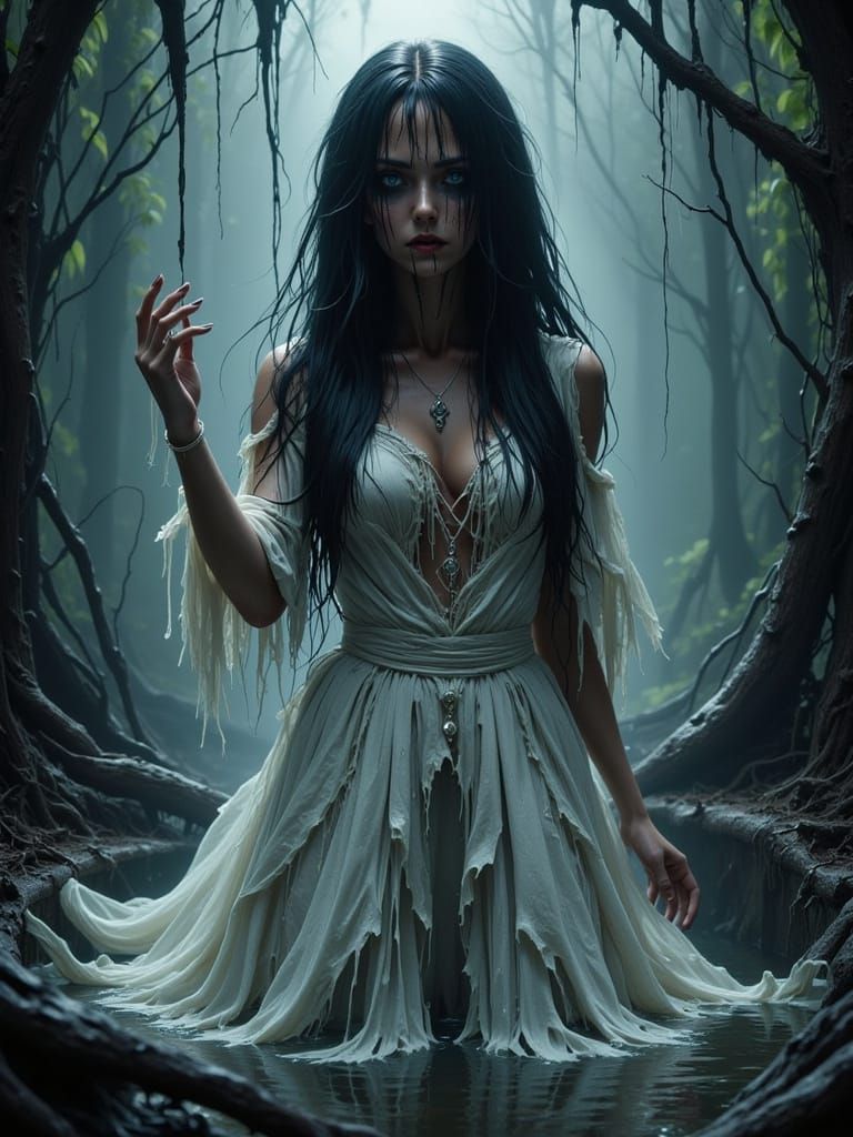 Sadako Emerges From Well in Dark Biomechanical Horror Style