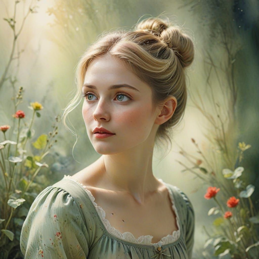 Dreamy Watercolour Portrait of a Whimsical Lady