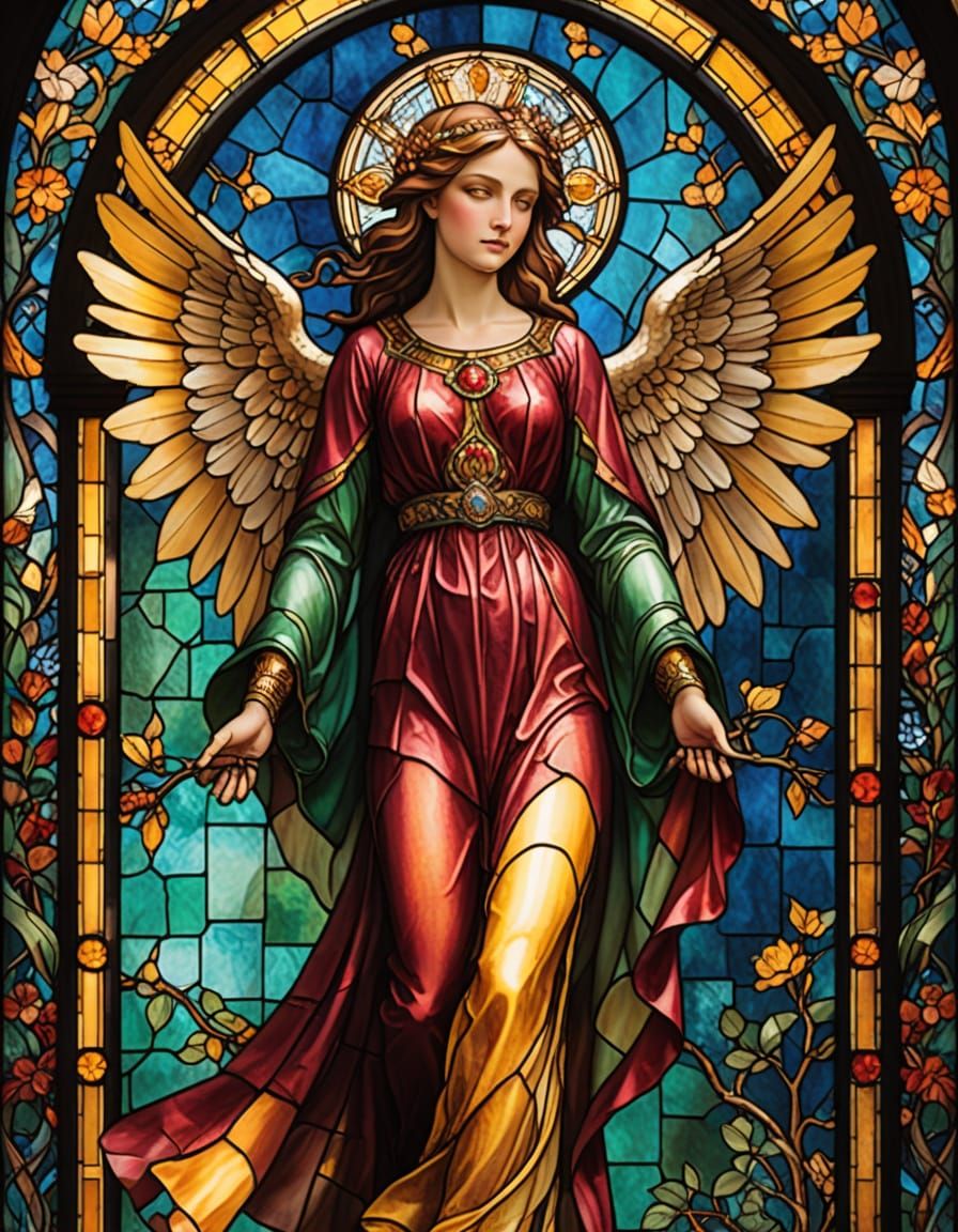 Angel in a Medieval-Style Stained Glass Masterpiece