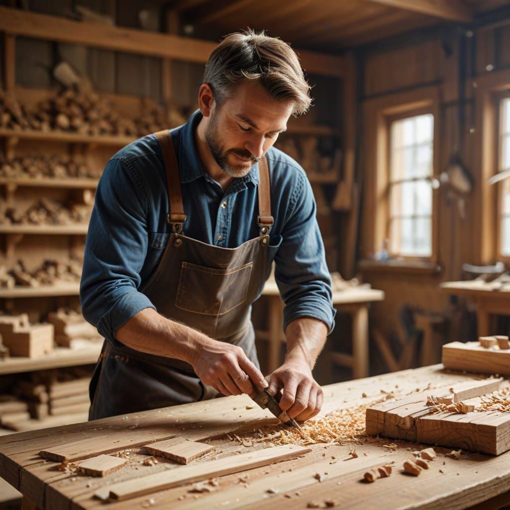 Rustic Carpenter at Work in Workshop