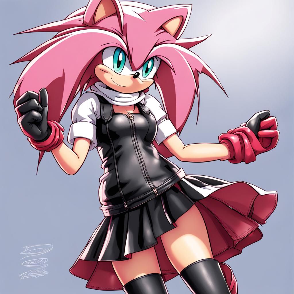 Amy Rose in Leather Skirt: Anime Style