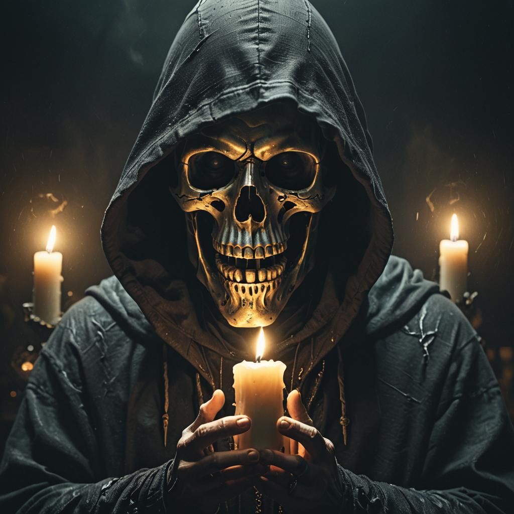 Macabre Figure Basks in Candles' Ambiance