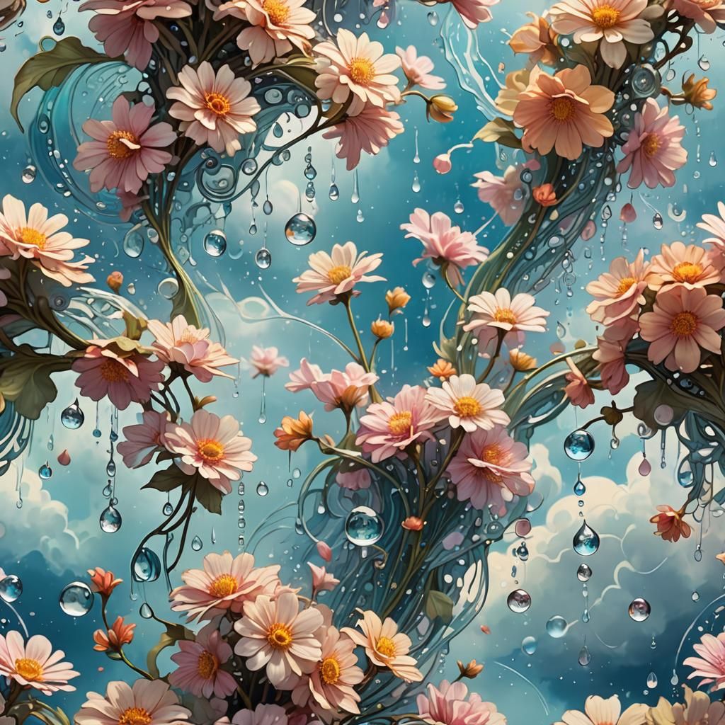 Water Droplets in Suspension: Art Nouveau Style