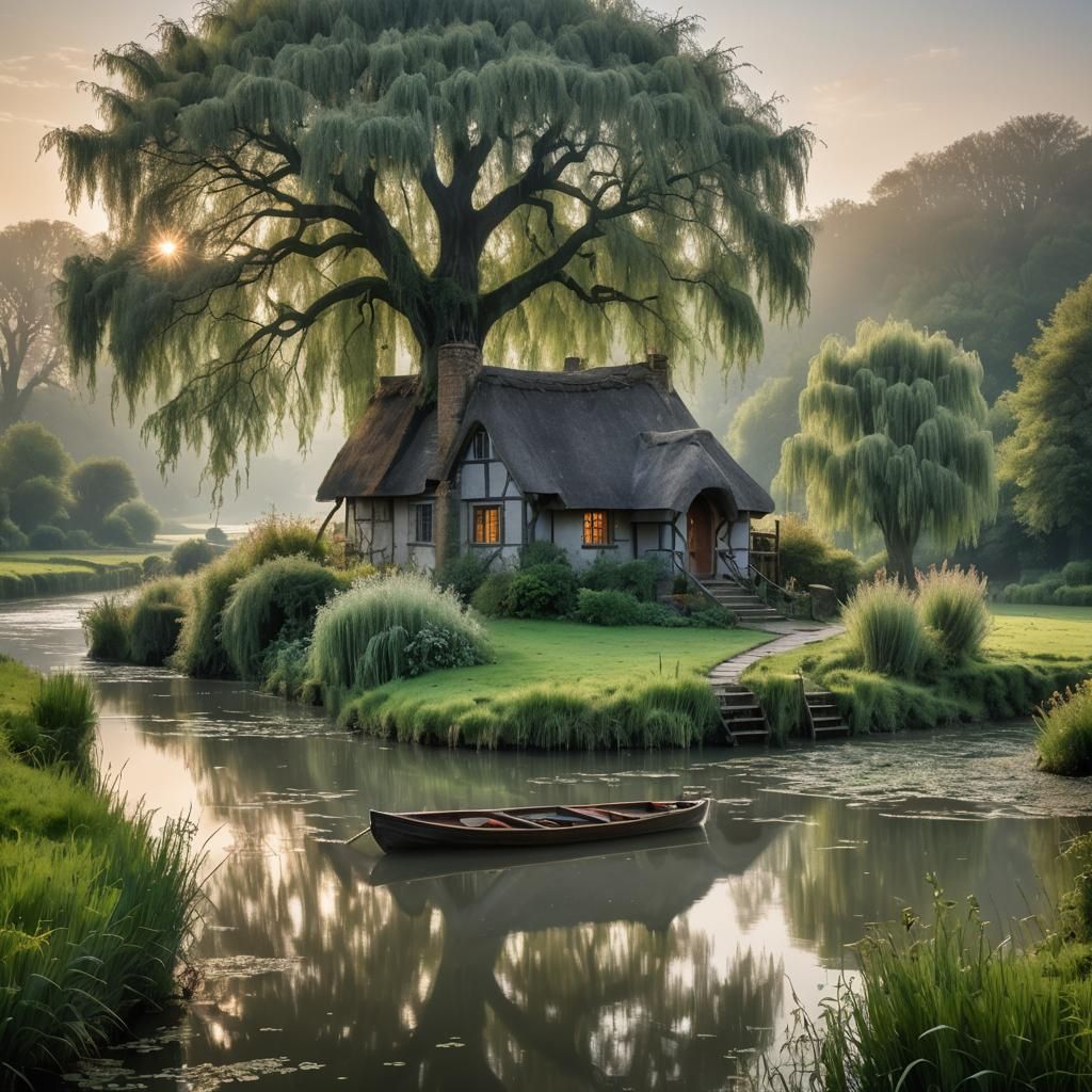 Medieval Cottage at Dawn: Fantasy Concept Art