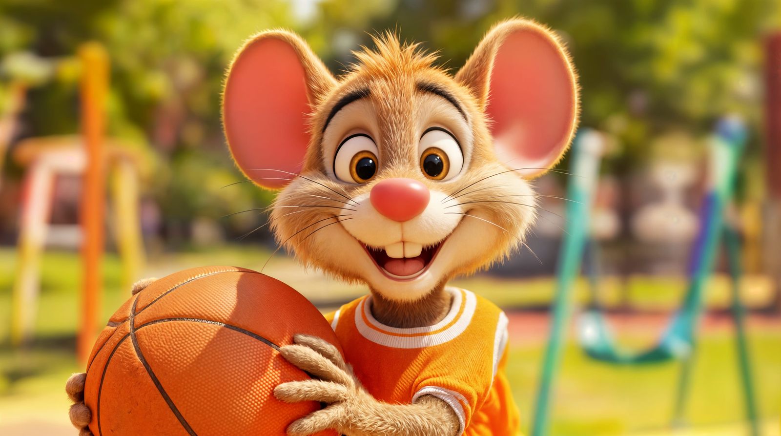 Joyful CGI Cartoon Mouse Basketball Player