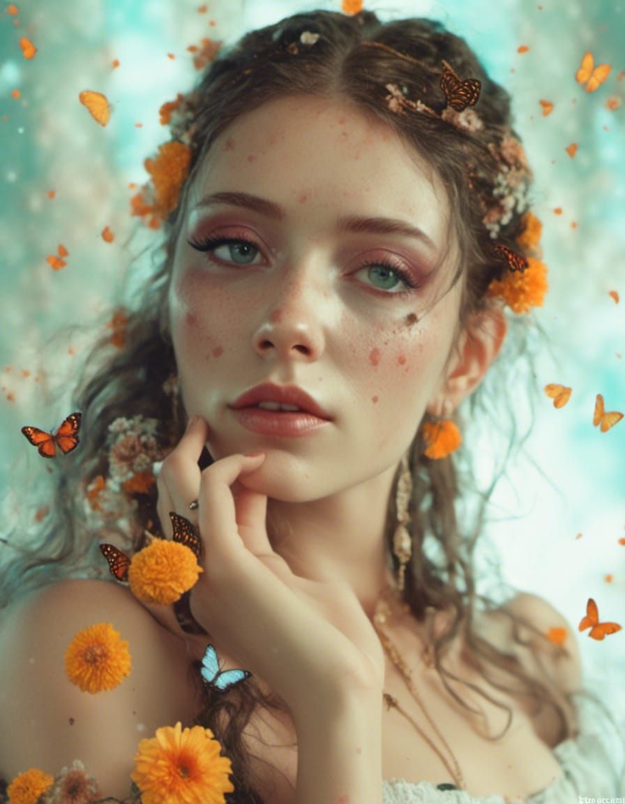 Floral Portrait in Rococo Style, Cinematic Lighting