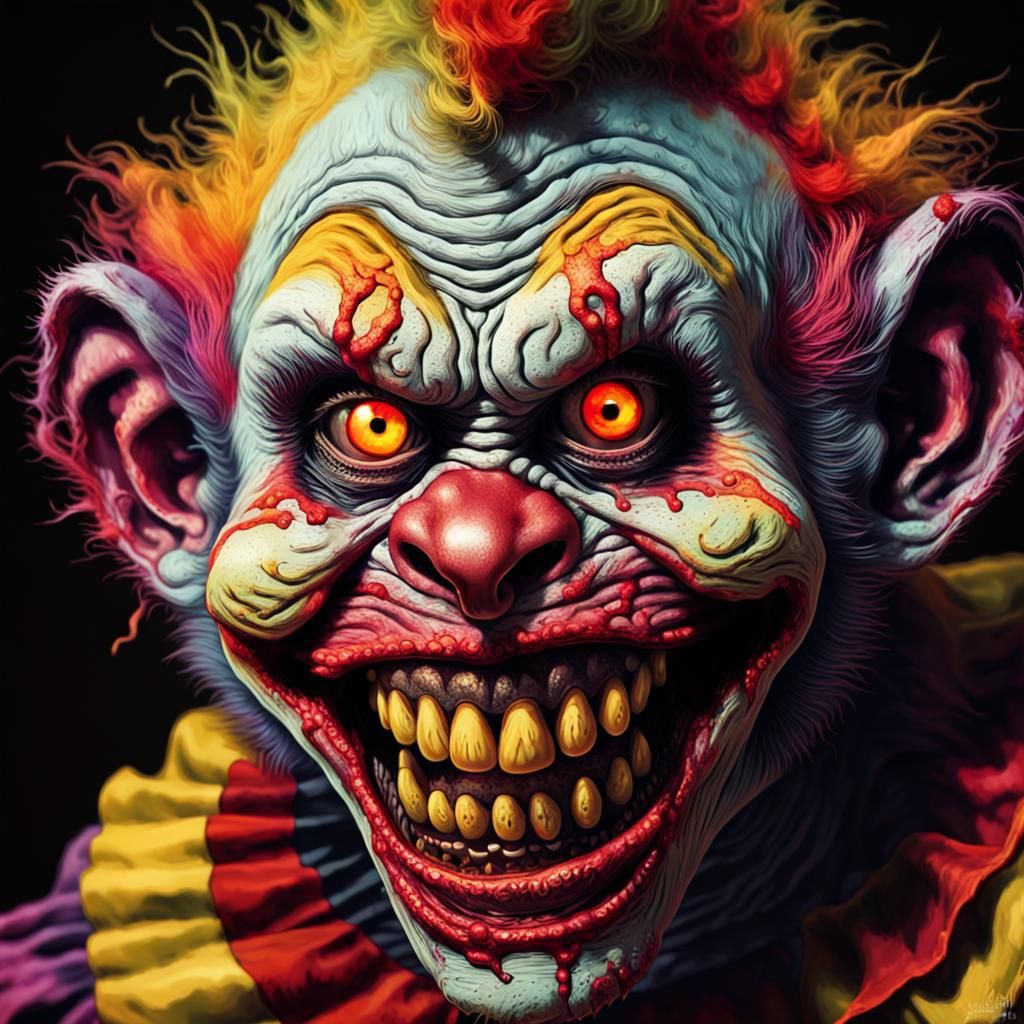 Zombie Monkey Clown Grinning Maniacally in Fauvist Colors