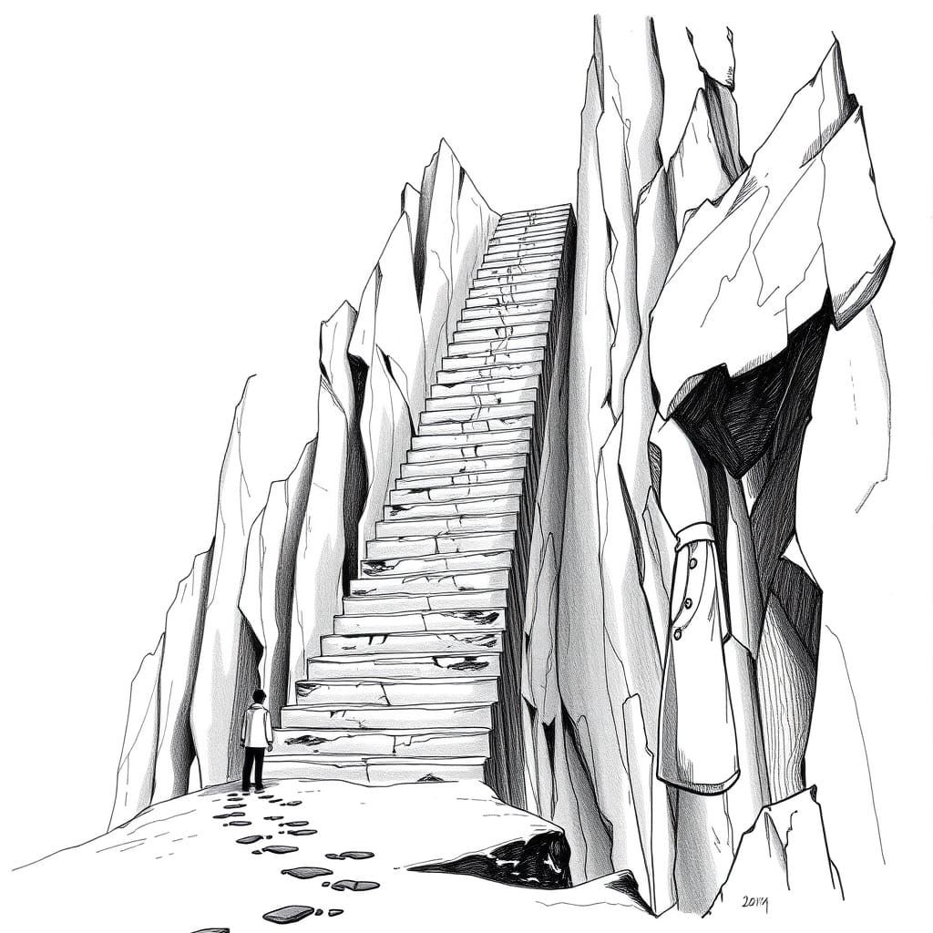 Colossal Staircase: A Vintage Black and White Sketch