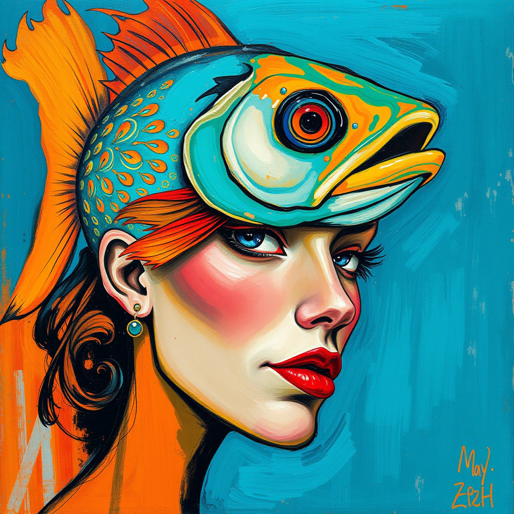 Woman with fish head