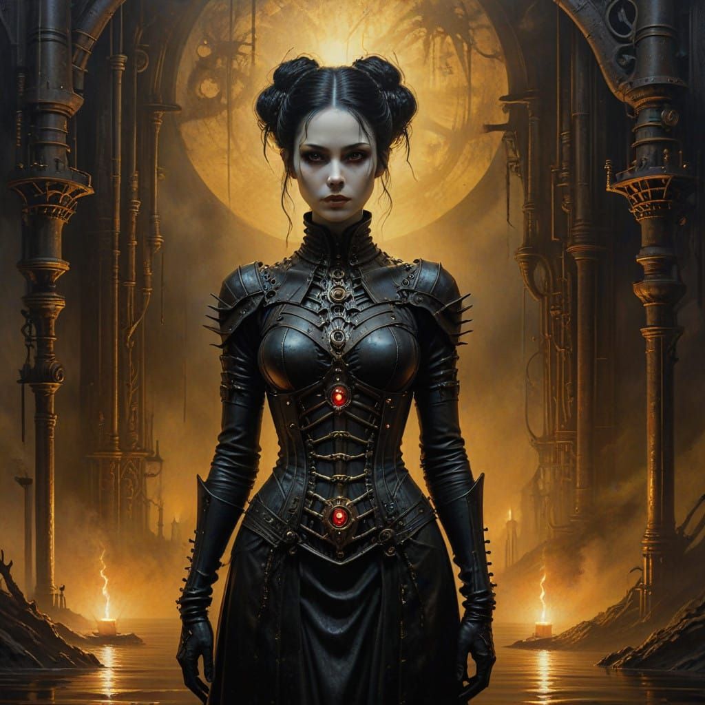 Steampunk Vampire Woman in Moonlit Glow