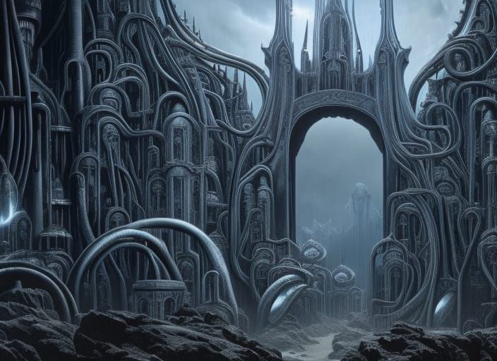 Undead Gate to Another World in Biopunk Style