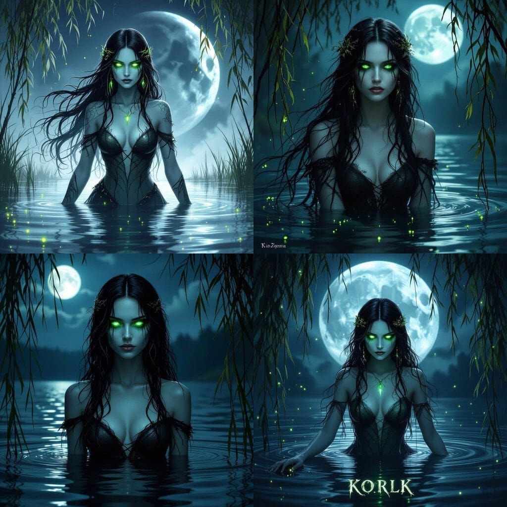 Haunting Rusalka Emerges From Moonlit Lake With Glowing Gree...