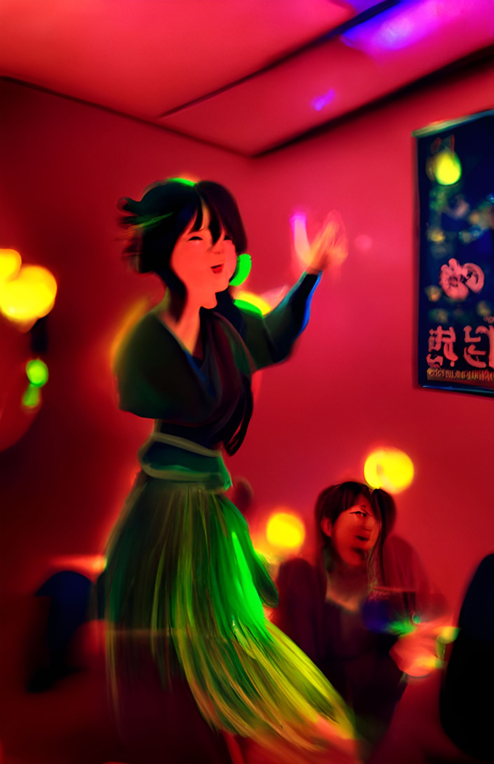 Lively Karaoke Scene in Ukiyo-e Japanese Style