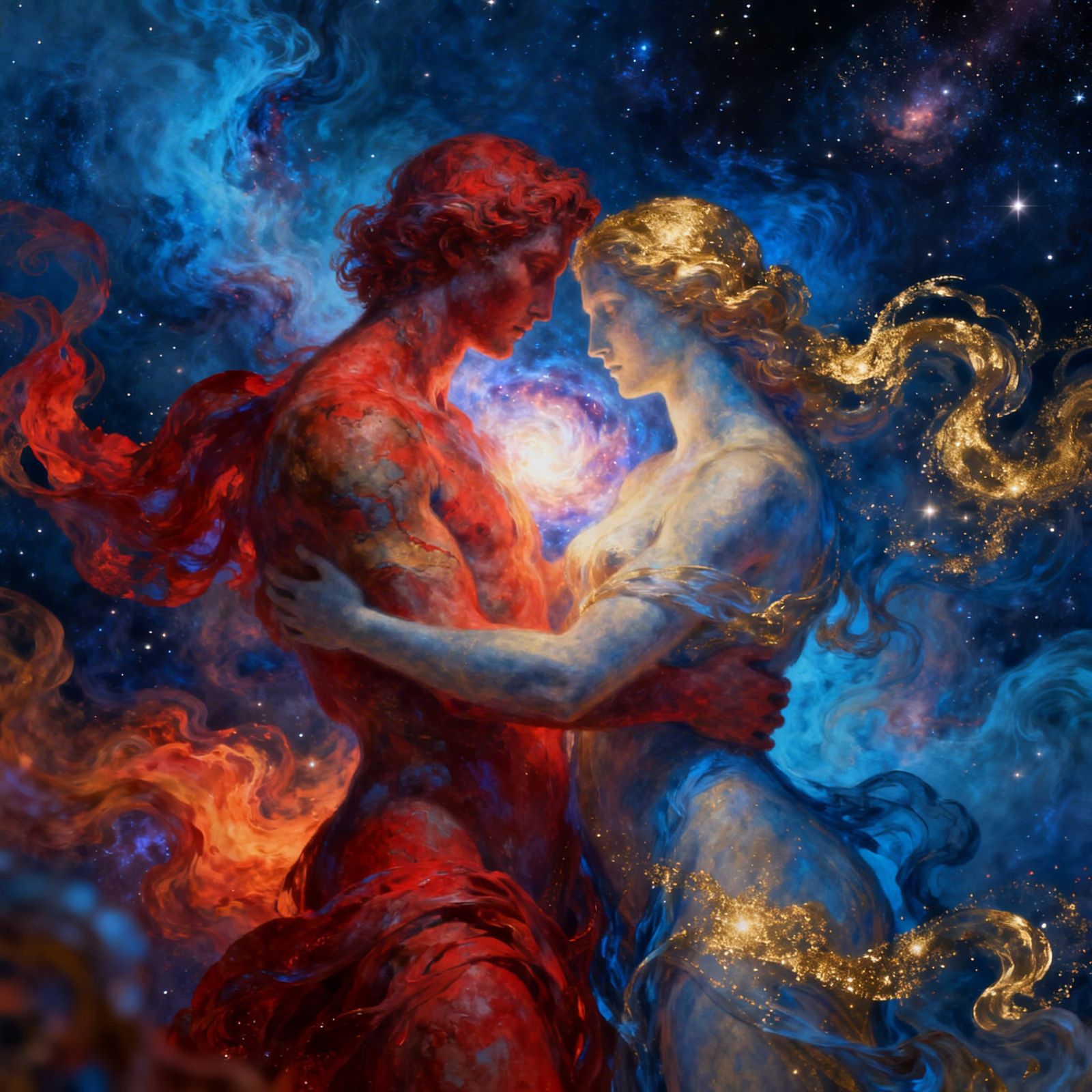 Cosmic Embrace: Mars and Venus Nebula Painting
